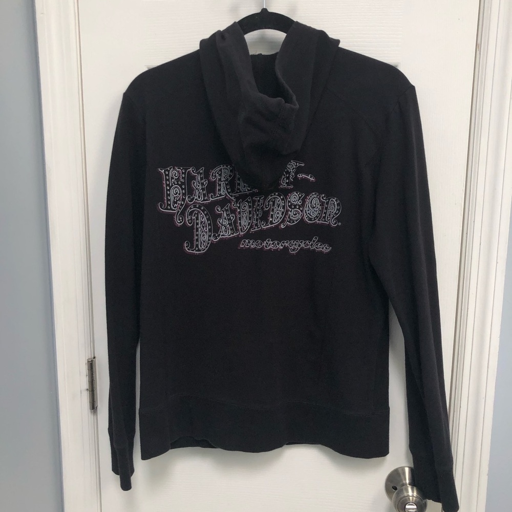 Harley Davidson Womens Medium 1/4 Zip Sweatshirt Hoodie Black Long Sleeve biker - Picture 9 of 16